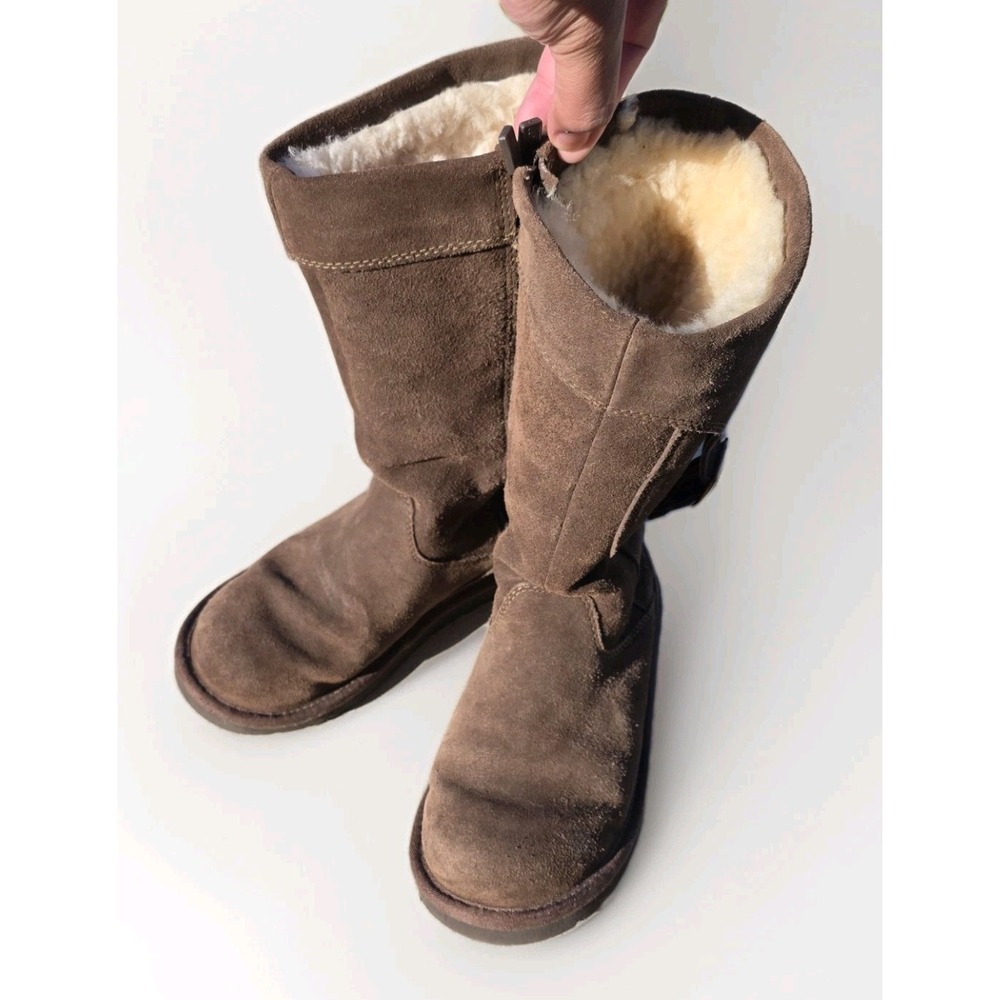 UGG Australia Brown Leather Sheepskin Mid-Calf‎ Zip Buckle Boot Women's 5